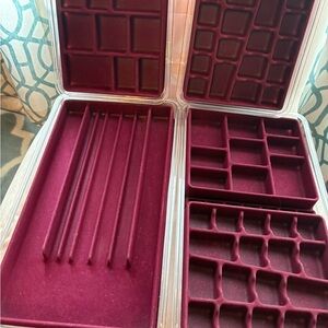 Velvet Jewelry Organizer Trays in Burgundy - Multi-Compartment Storage Stackable